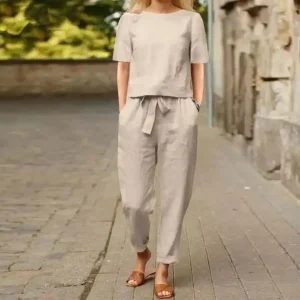 Ensemble 2 pièces en lin chic et confortable pour femmes - Tenue élégante et confortable
