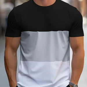 Majestic Men's Color Block T-Shirt - Col ras du cou confortable, manches courtes, coupe élégante et respirante