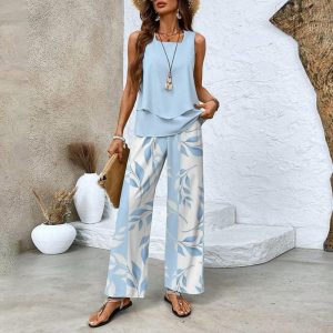 Top et pantalon large d'été pour femmes - Ensemble 2 pièces pour un look élégant
