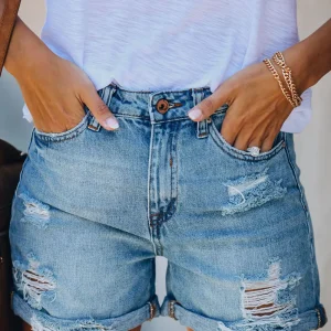 Shorts en jean pour femmes tendance avec déchirures et franges élégantes