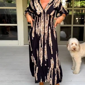 Robe longue d'été élégante avec coupe en V S-Design - Yvanna