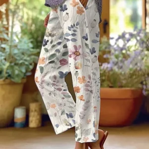 Pantalon élégant à imprimé floral blanc - pantalon femme à motifs floraux à la mode