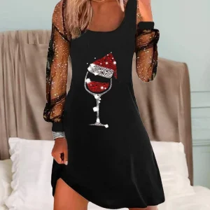 Robe chic pour femmes avec impression stylisée de verre de vin
