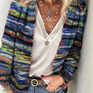 Cardigan en maille à rayures colorées pour femmes - Carmi