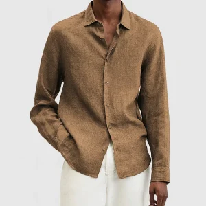 Chemise décontractée pour hommes à manches longues en coton léger, coupe relaxée, style décontracté
