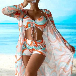 Ensemble Bikini Floral Élégant 3 Pièces pour Femmes