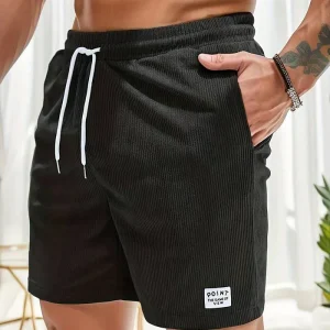 Shorts décontractés pour hommes avec taille élastique, cordon ajustable et tissu texturé