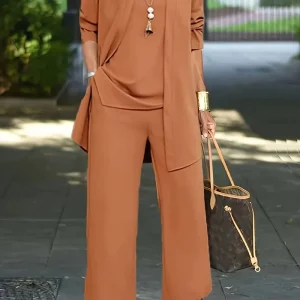 Ensemble relax 2 pièces de luxe pour femmes - Top chic et pantalon large confortable