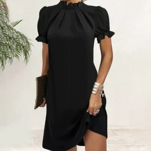 Élégance chic : Robe noire à manches bouffantes parfaite pour toutes les saisons