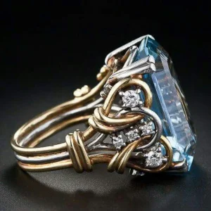 Bague en Or Superposée avec Zirconia Bleu Vintage
