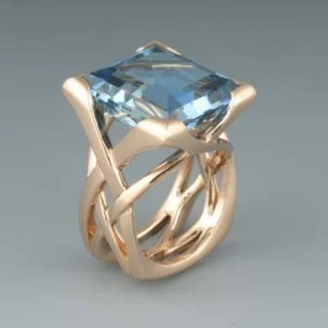 Bague en Zirconium Bleu Vintage Or Rose