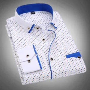 Chemise habillée pour hommes - Motif à pois - Col à pointes - Manches longues - Poignets à boutons