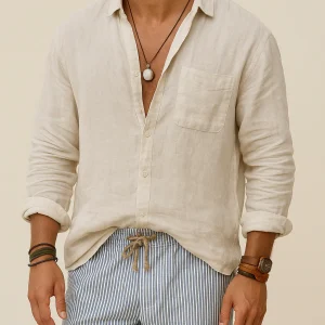 Chaussures pour homme à manches longues en coton et lin - Vestibilité détendue - Bottonata pour un style décontracté et confortable