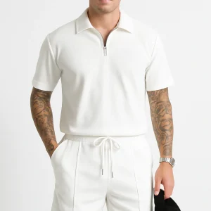 Ensemble Polo et Short pour Homme - Coupe Décontractée - Col à Glissière - Taille à Drawstring - Coton Respirant