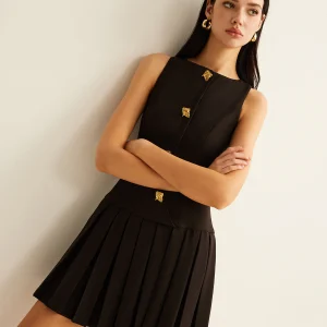 Violette | Élégante Robe Sans Manches Plissée avec Détails en Métal pour Femmes