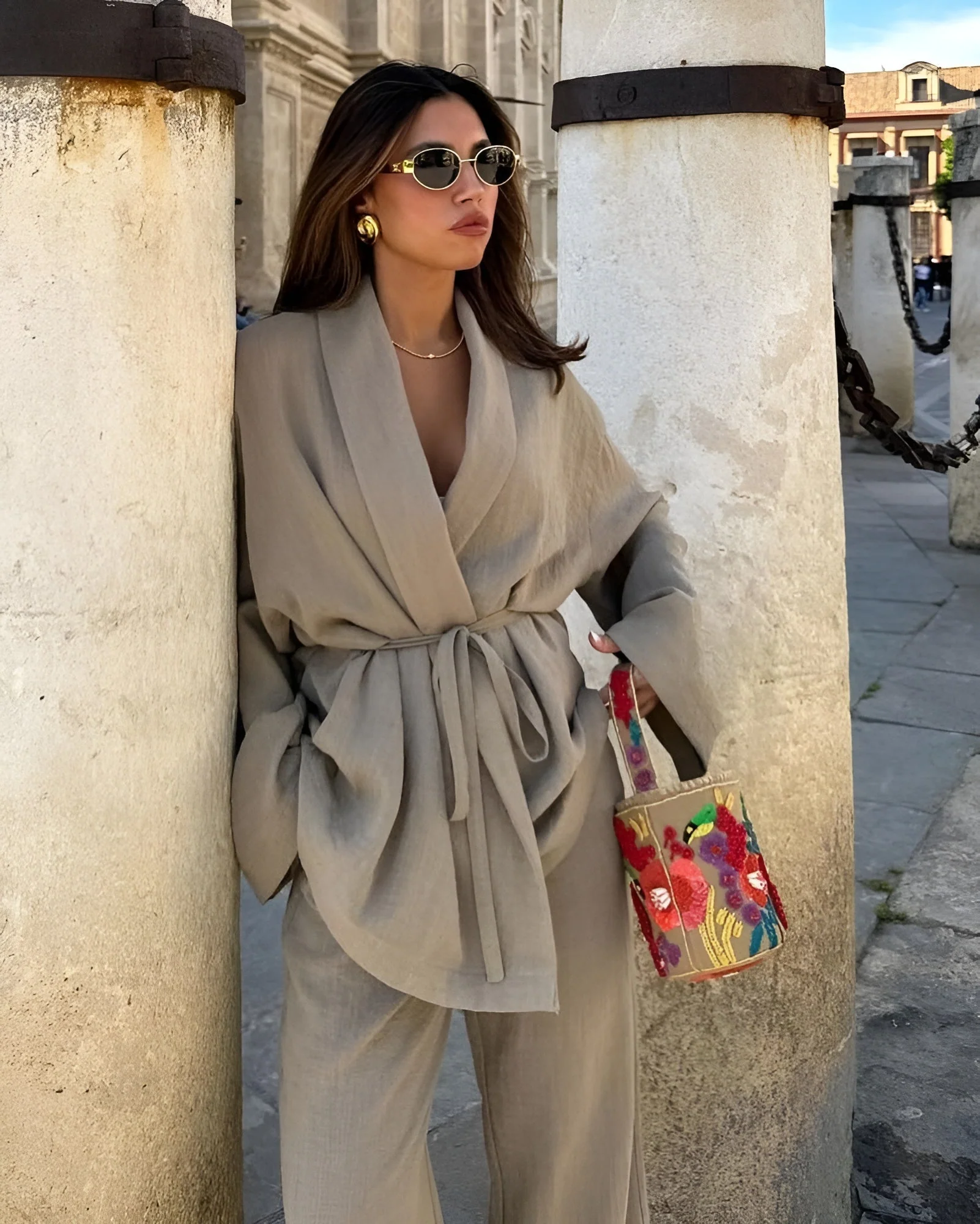 Capucine | Ensemble Kimono Ceinturé et Pantalon Large en Lin pour Femmes – Image 3