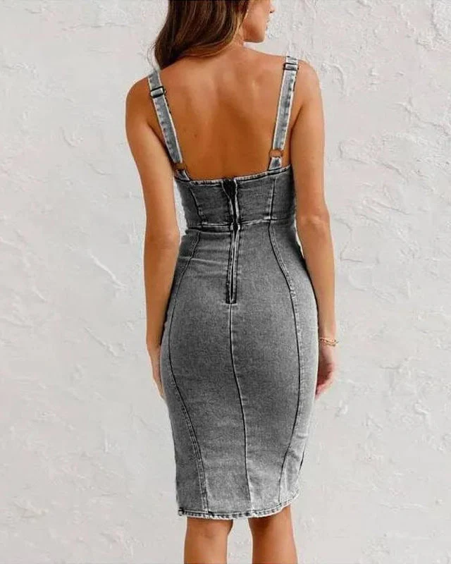 Margot | Robe Bodycon en Denim Chic pour Femmes avec Décolleté Flatteur – Image 8