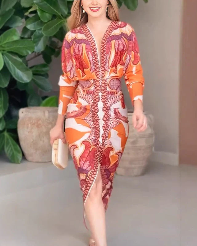 Maëlle| Robe Élégante à Encolure en V avec Imprimé Artistique pour Femme – Image 2