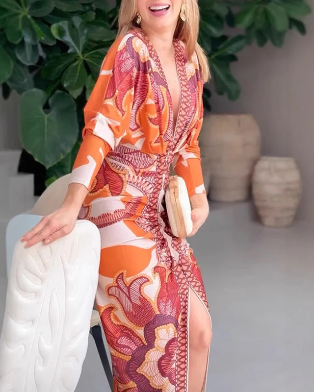 Maëlle| Robe Élégante à Encolure en V avec Imprimé Artistique pour Femme – Image 3