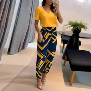 Elegantes 2teiliges Damen-Outfit : Modische Bluse und Hose Set für einen stilvollen Look