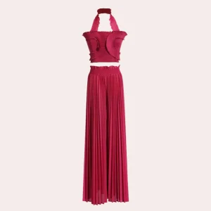 Élégant haut pour femme et pantalon à plis - Superbe ensemble moderne de deux pièces pour un look élégant