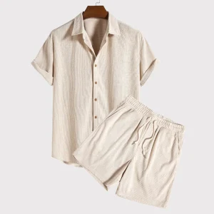 Ensemble Casual pour Hommes en Velours Côtelé Idéal pour la Plage