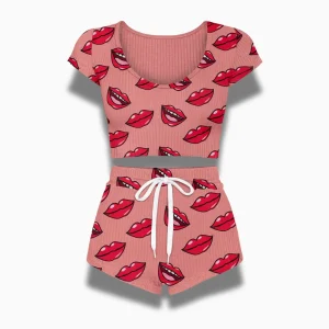 Ensemble Pyjama Femme Imprimé – T-Shirt Col Rond & Short