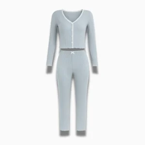 Pyjama Femme Col V – Haut manches 3/4 & Pantalon long