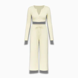Pyjama Femme Manches Longues – Ensemble Pantalon Fluide Coton Polyester