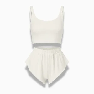 Ensemble Pyjama Femme Blanc – Crop Top & Short Fluide