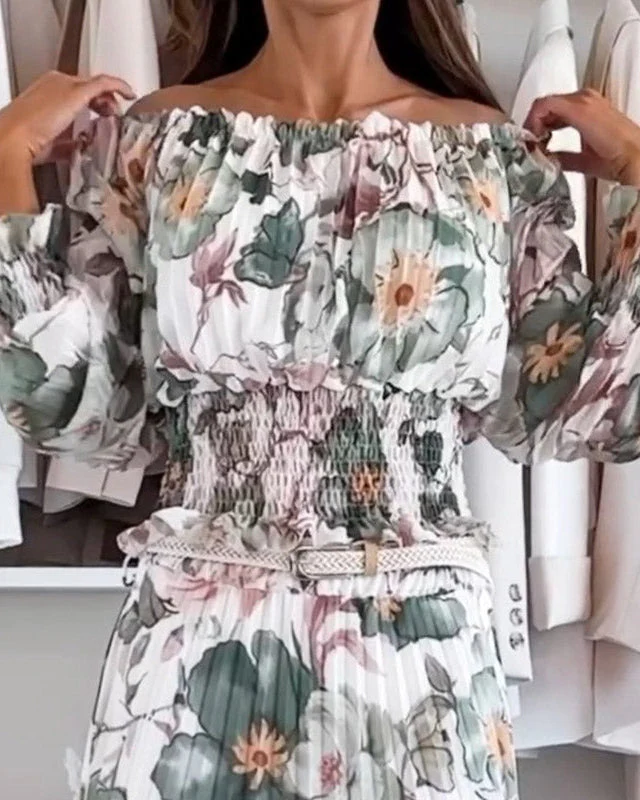 Élodie | Ensemble Floral Blouse Off-Shoulder et Jupe Maxi Élégante pour Femmes – Image 3