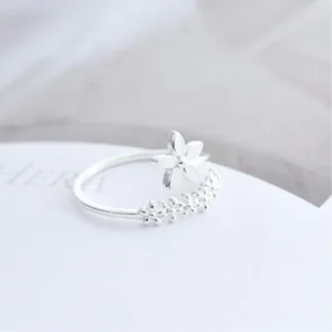 Bague en Argent 925 Ajustable et Émaillée à la Main avec Fleurs Sauvages