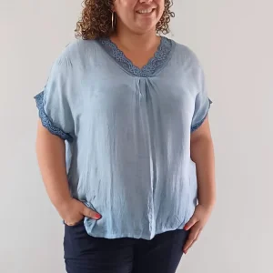 Top sensation soie Bleu Jean