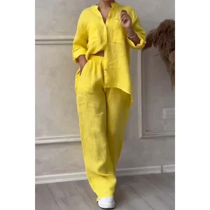 Connie | Ensemble deux pièces en coton et lin de couleur unie