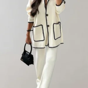 Cardigan long élégant pour femmes avec passepoils contrastés - superposition légère et luxueuse pour un look élégant et décontracté