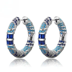 Boucles d'oreilles créoles en zircon bleu