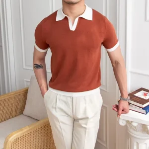 Camisa Polo para Hombres - Algodón Tejido - Ajuste Regular - Cuello en V - Manga Corta con Puños Acabados en Canalé