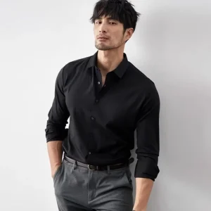 Camisole pour homme - corte ajustado - sensación de seda artificial - manga larga con botones - estilo business casual