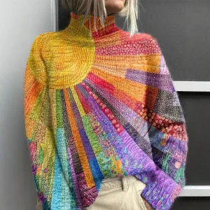Marie | Pull col roulé patchwork soleil éclatant