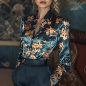 Top Femme Bleu Marine – Fleurs & Look Décontracté