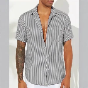 Camisole décontractée pour hommes - mélange d'algues - fermeture à glissière - manteau court - rayons verticaux