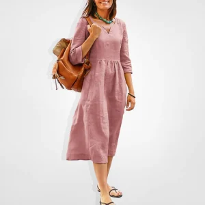 Robe Midi Décontractée - Rose Doux, Style Polyvalent