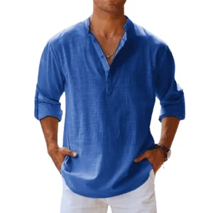 Chemise Henley pour hommes en cuir de lin - Forme allongée, coupe ajustée pour un style plus léger