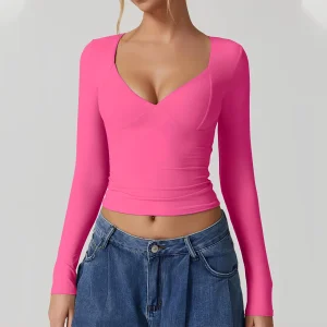 Élégante manche longue à col en V pour femmes - Parfaite pour toutes les occasions