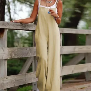 Combinaison en lin confortable pour femme, avec une coupe décontractée - parfaite pour le confort et le style de tous les jours