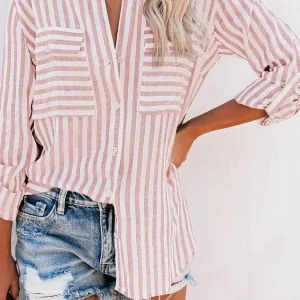 Chemise rayée à manches longues pour femmes - look décontracté élégant et polyvalent