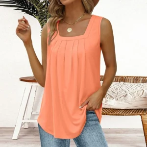 Débardeur plissé élégant - Top sans manches à la mode pour femmes