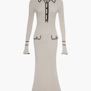 Robe pull ribée à manches longues pour femmes élégante et confortable