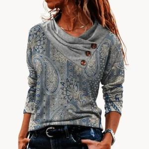 Élégant pull-over tricoté gris pour femmes avec col rabattu stylé