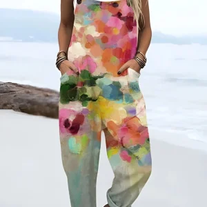 Elovoix™ | Salopettes vintage pour femmes avec imprimé floral et artistique
